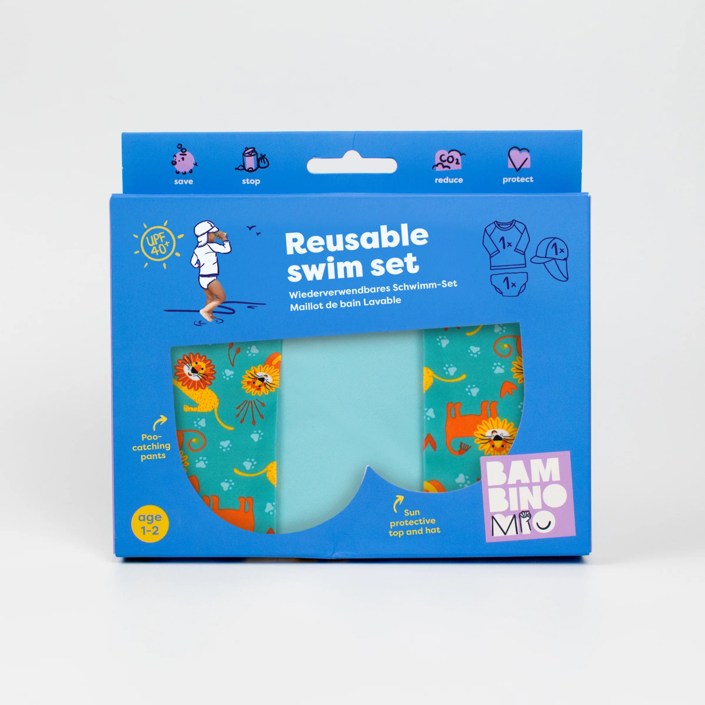 Bambino Mio set mare 3 pezzi Cool Cats UPF 40+ 6-12 mesi