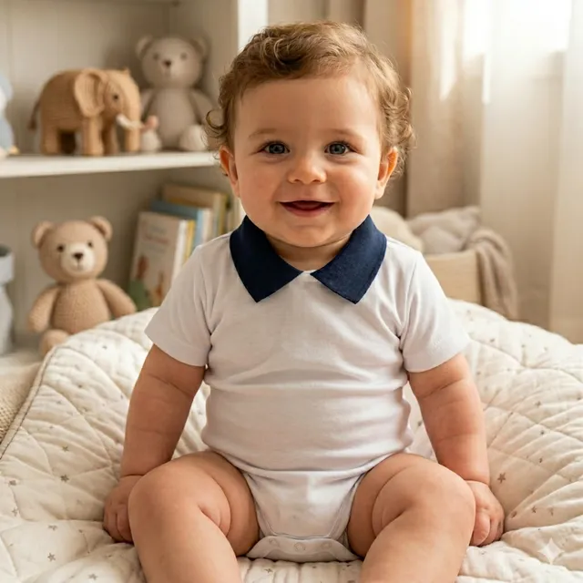 Petite Citrouille Augustin body neonato cotone bianco colletto blu