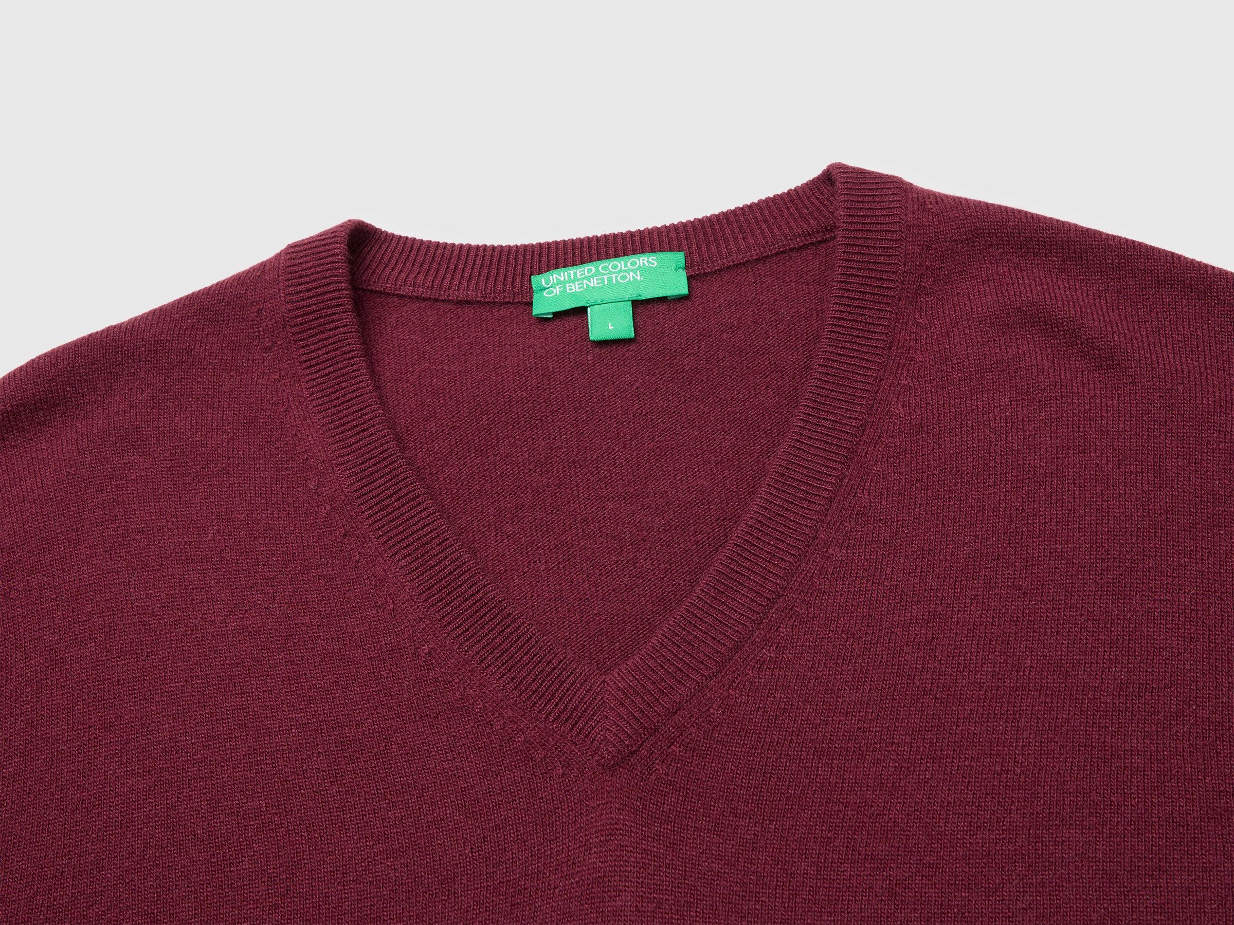 United Colors of Benetton Maglione Lana Merino Bordeaux Scollo V