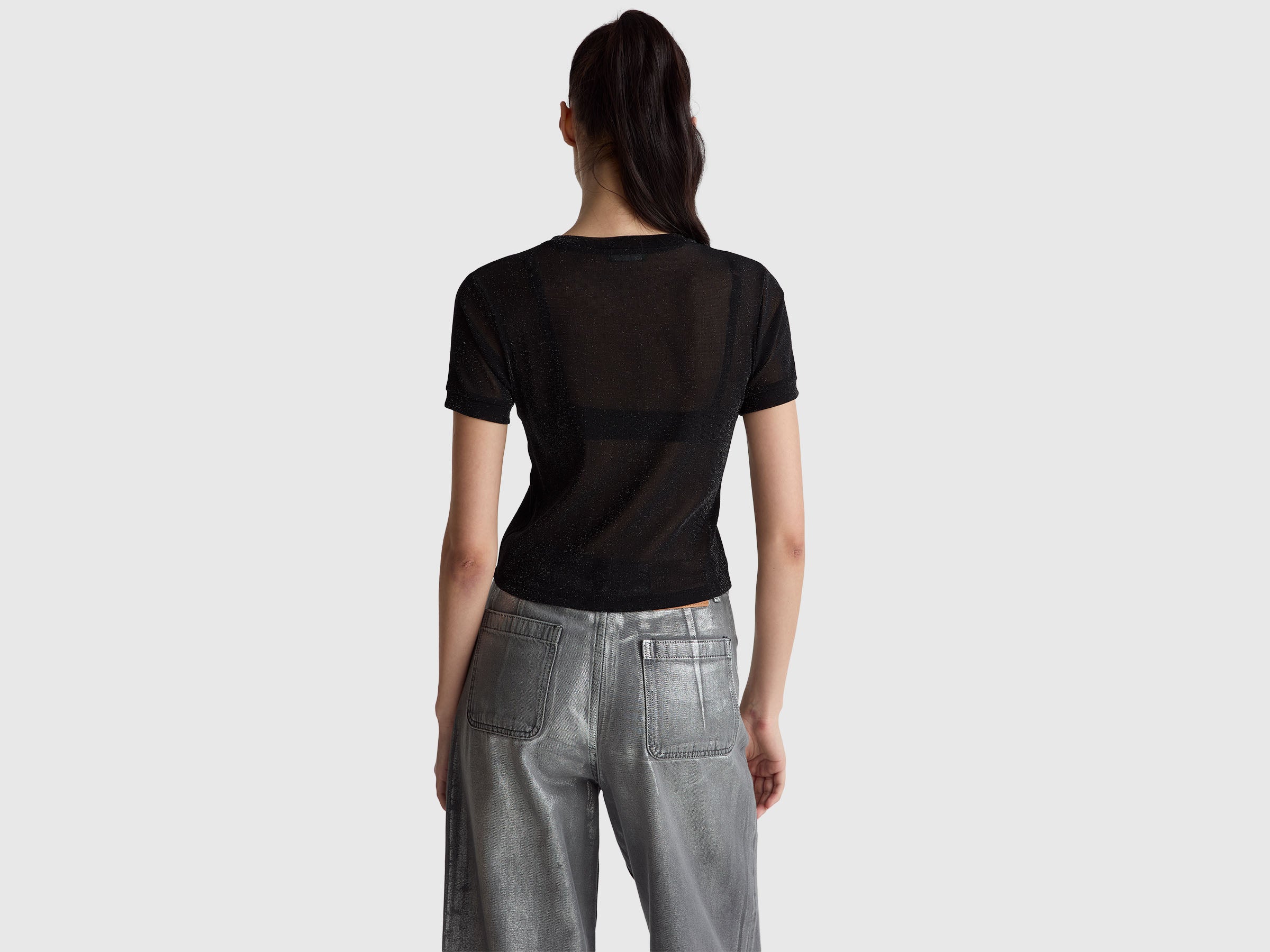 United Colors of Benetton T-Shirt Manica Corta Lurex Maglia Slim Fit