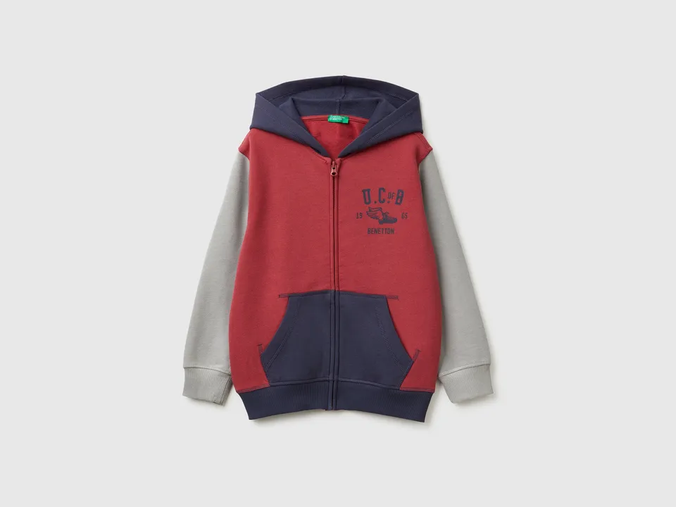 United Colors of Benetton Felpa Cappuccio Zip Cotone Logo