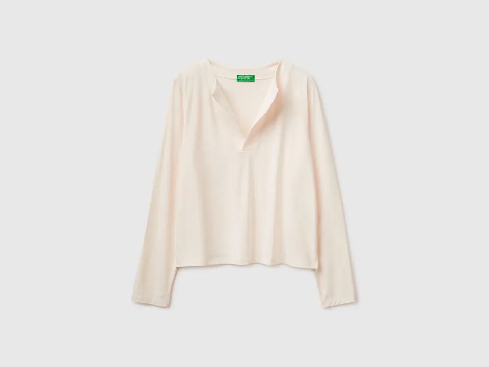 United Colors of Benetton T-Shirt Viscosa Rever Maniche Lunghe XS