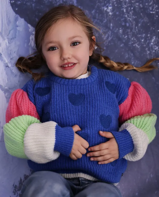 TucTuc Maglioni Maglione bambina cuori blu maniche bicolore
