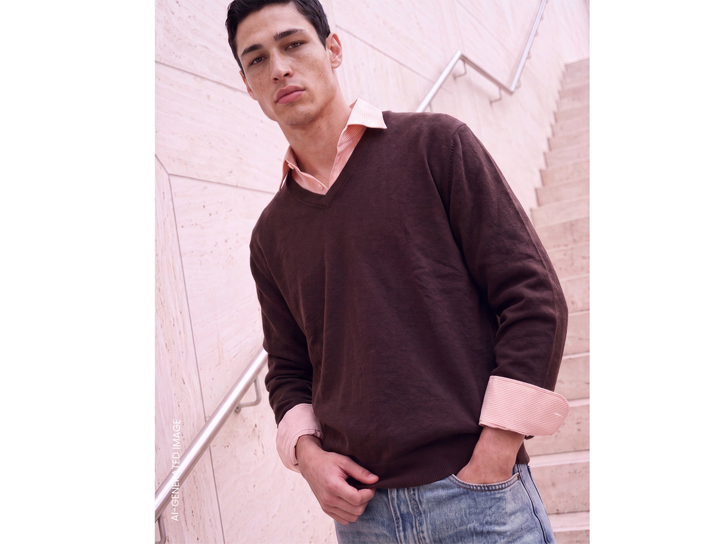 United Colors of Benetton V-neck maglione lana merino marrone