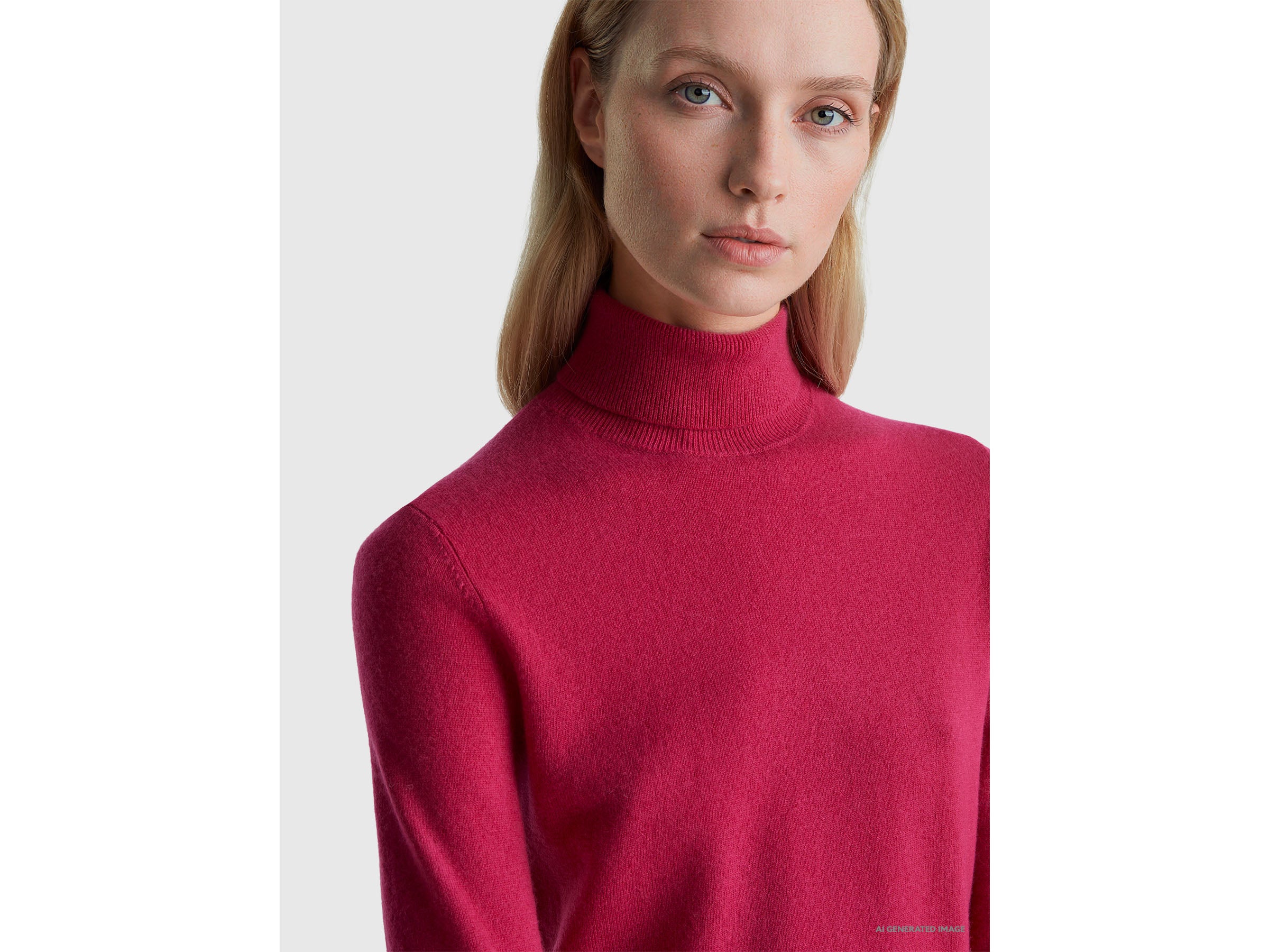 United Colors of Benetton Maglione dolcevita lana Merino fucsia
