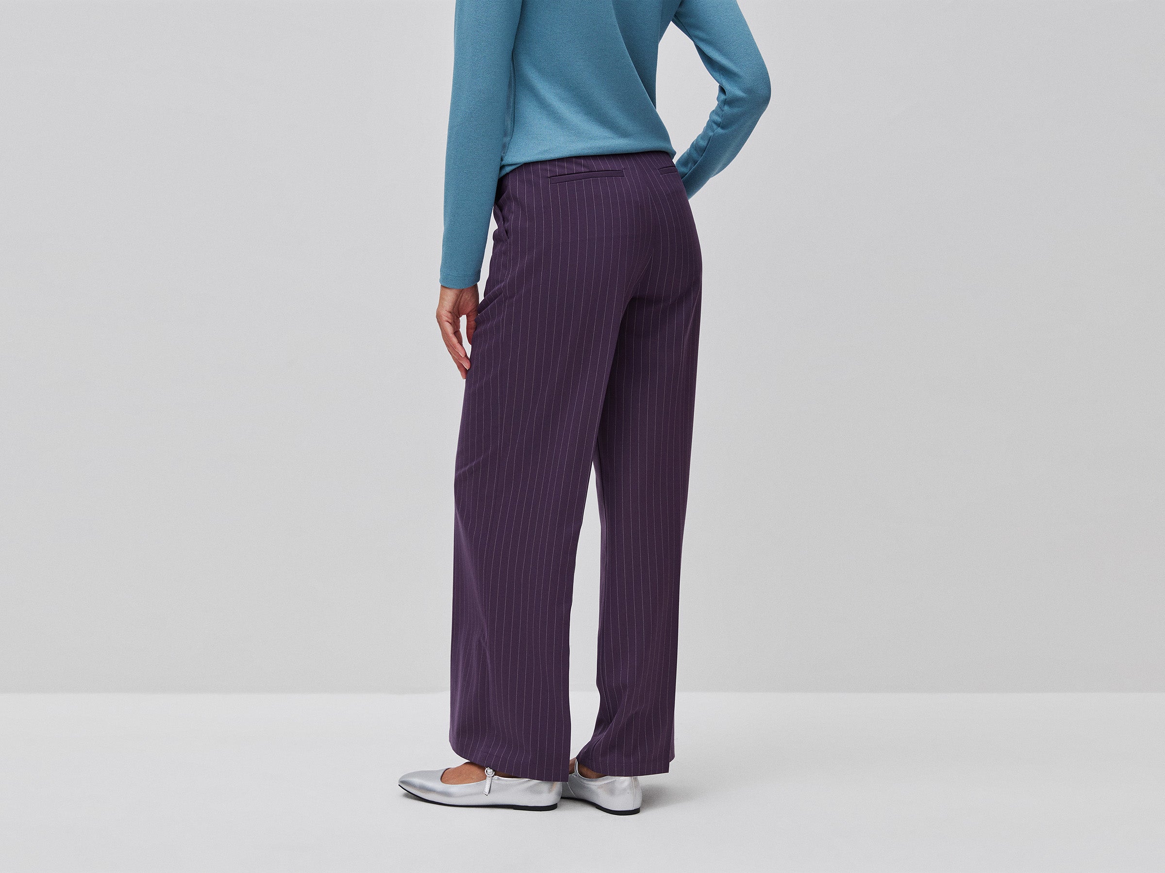 Benetton Trousers Pantaloni Larghi Gessati Viscosa