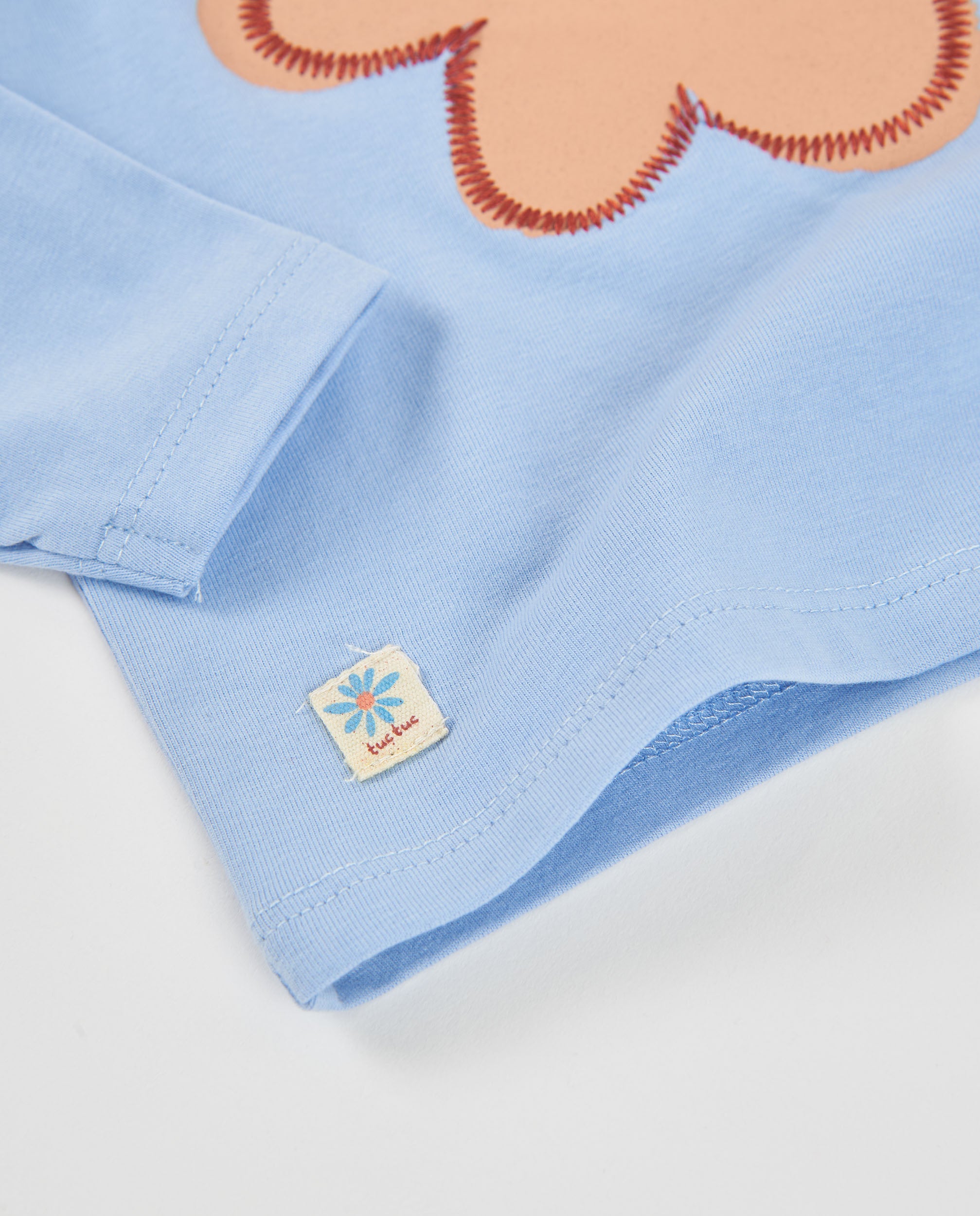 TucTuc Magliette maglietta bambina azzurra fiori cotone