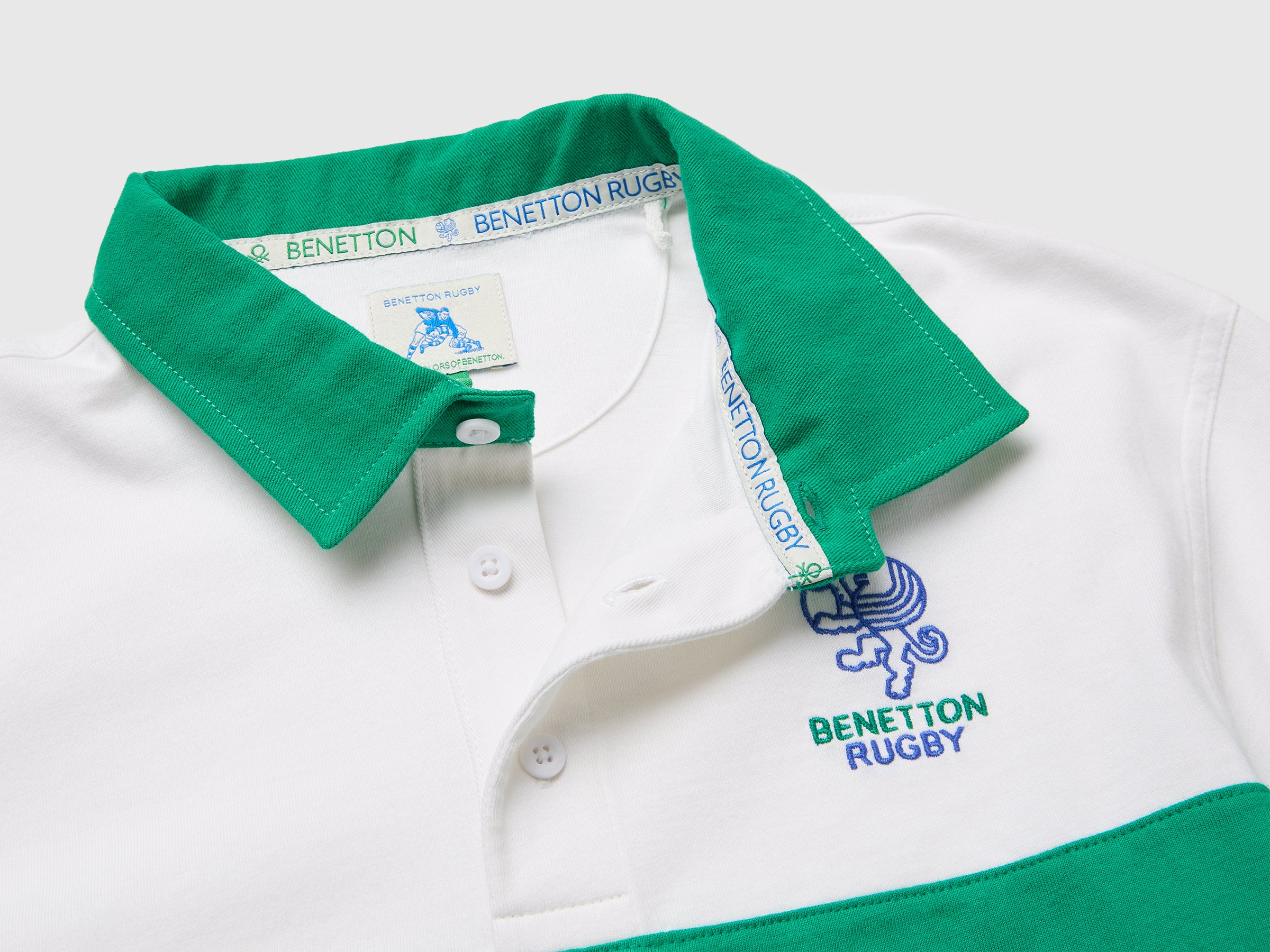 United Colors of Benetton Rugby Polo cotone bio bianco verde