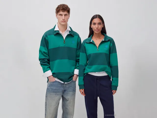 United Colors of Benetton Rugby Felpa righe cotone ricamata L