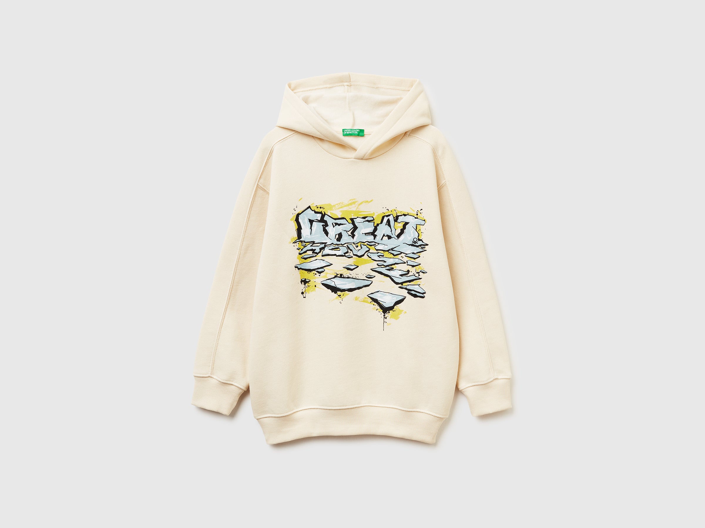 Benetton Felpa cappuccio cotone stampa slogan