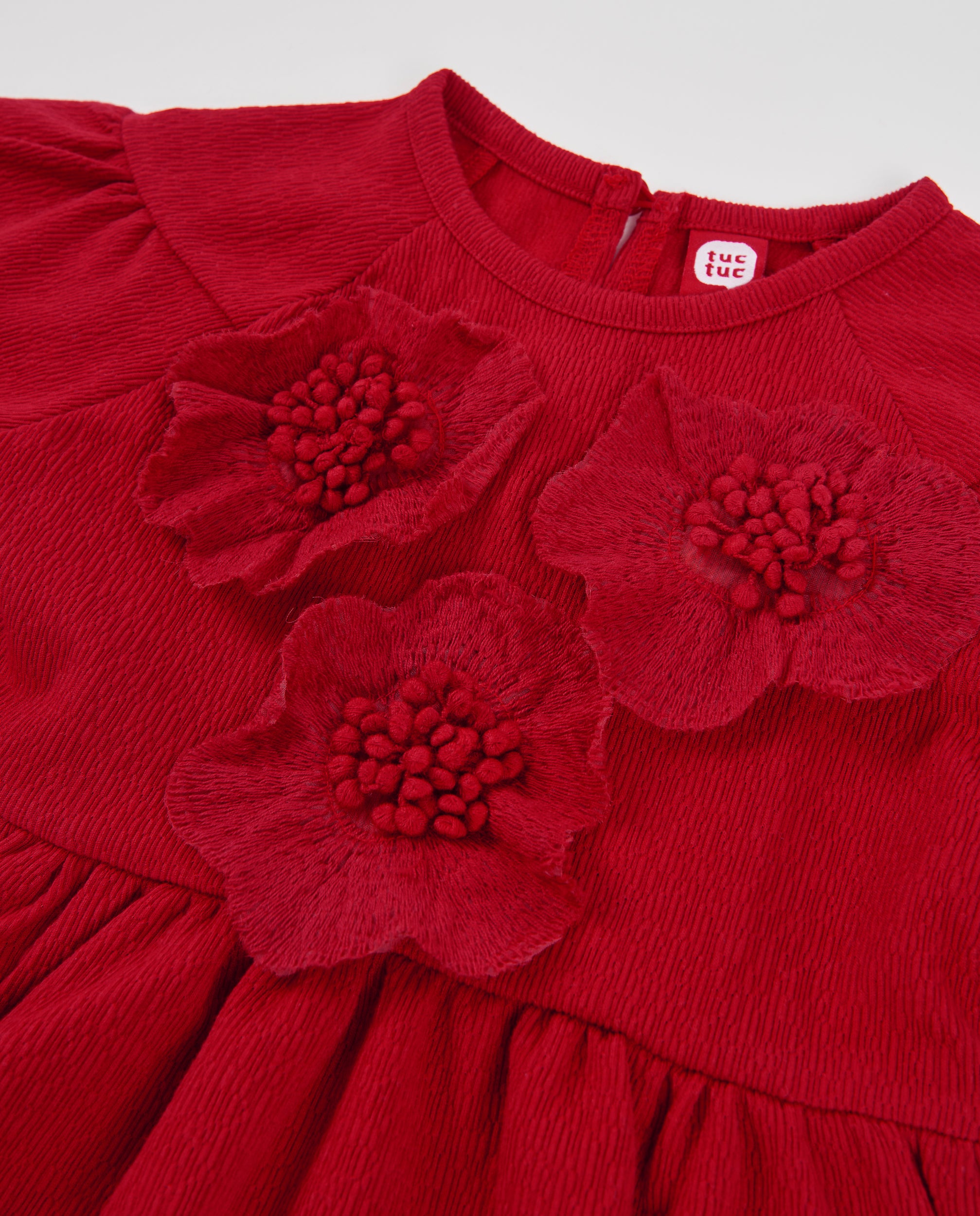 TucTuc Vestiti Vestito Bambina Rosso Floreale Maniche Lunghe