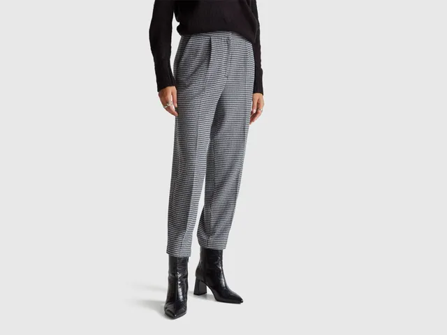 Benetton pantaloni pied-de-poule 42 flanella viscosa