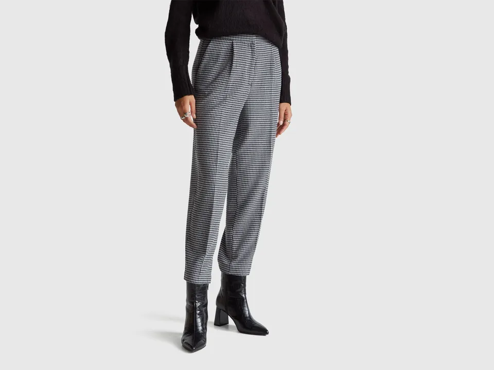Benetton pantaloni pied-de-poule 42 flanella viscosa