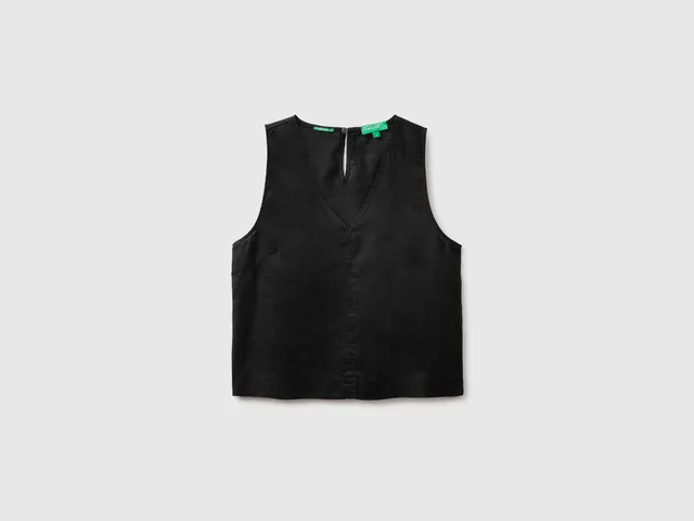 United Colors of Benetton Top Lino Scollo V Taglia S