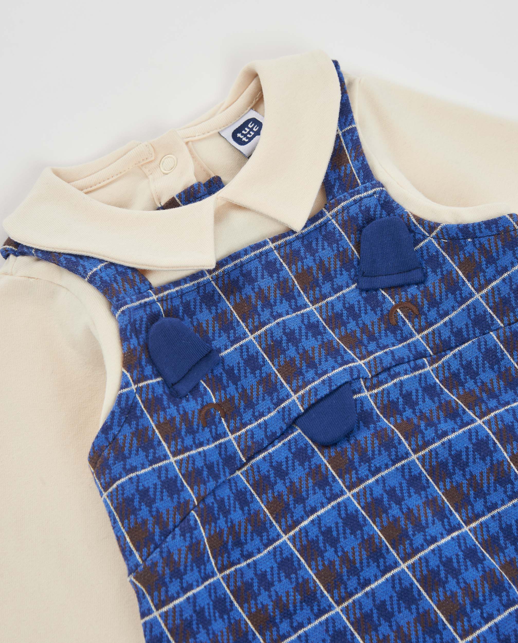 TucTuc Tutine Tutina neonato blu quadri volpe maglia cotone
