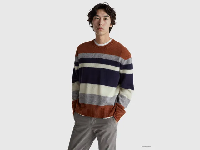 United Colors of Benetton Maglione righe lana Shetland maniche lunghe