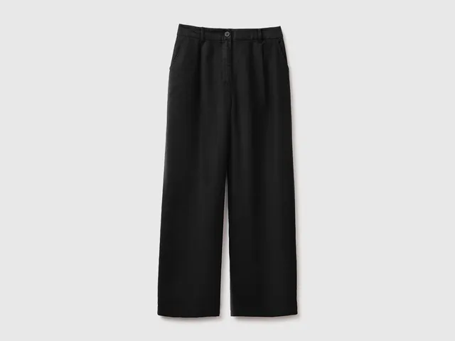 United Colors of Benetton Pantaloni Vita Alta Lino Taglia 42