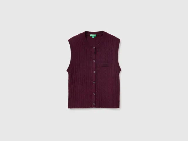 United Colors of Benetton gilet trecce viscosa lana cashmere bottoni
