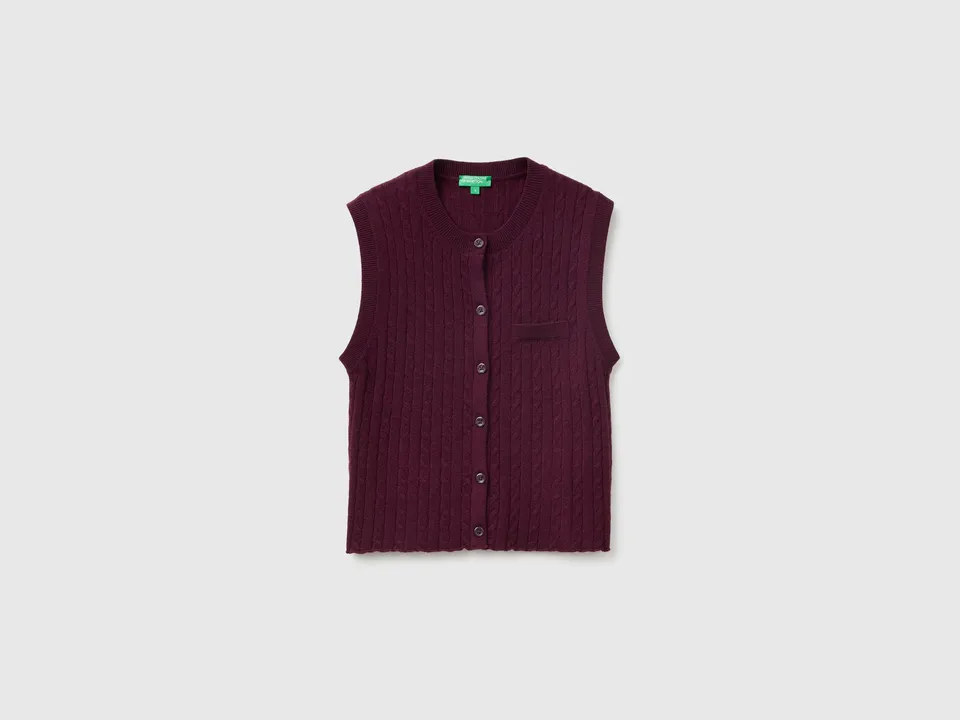 United Colors of Benetton gilet trecce viscosa lana cashmere bottoni
