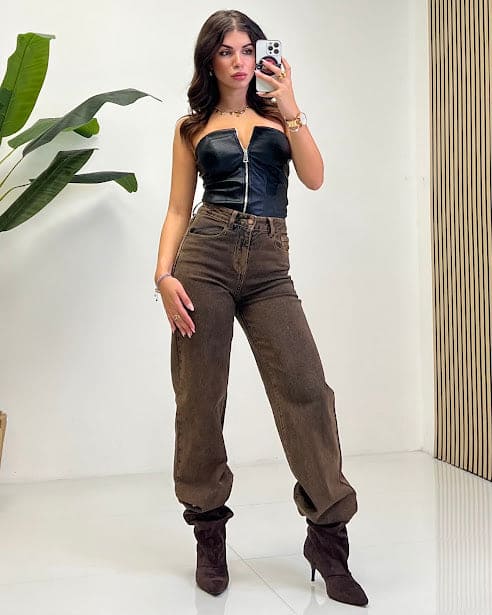 Sottosopra Donna jeans jeyw1678 palazzo marrone S