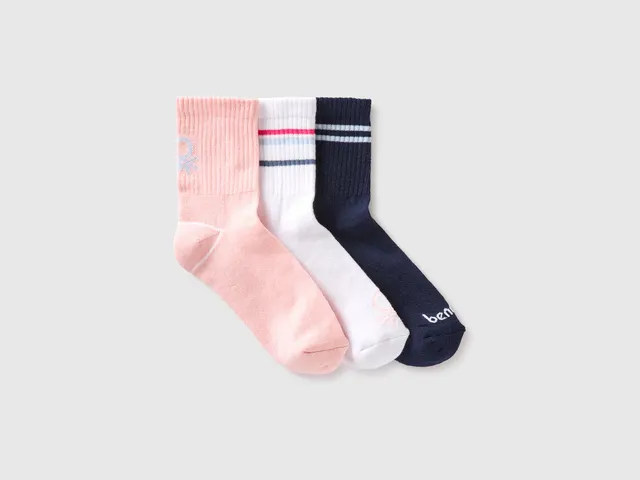 United Colors of Benetton Logo Tris calzini cotone 3 paia