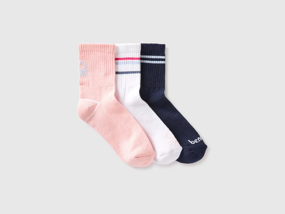 United Colors of Benetton Logo Tris calzini cotone 3 paia