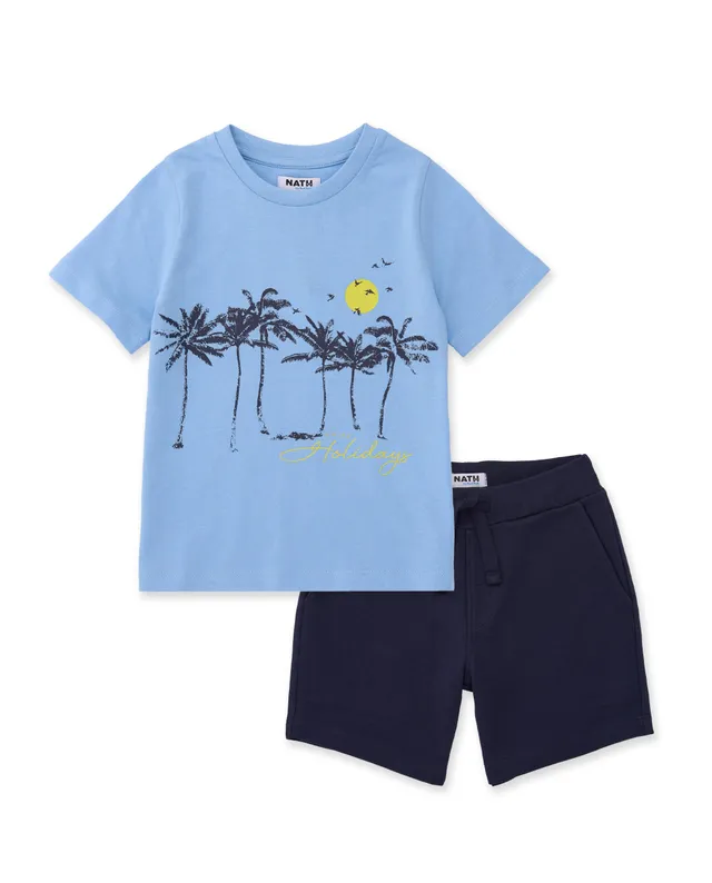 TucTuc Completi completo bambino blu stampa tropicale 2 pezzi