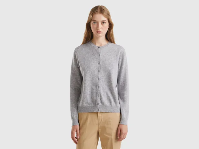 United Colors of Benetton Cardigan lana merino grigio melange