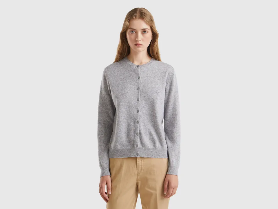 United Colors of Benetton Cardigan lana merino grigio melange