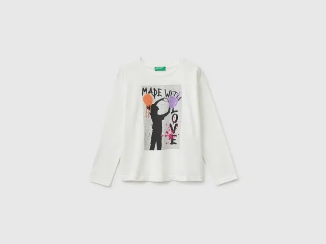 United Colors of Benetton t-shirt stampa glitter cotone bio