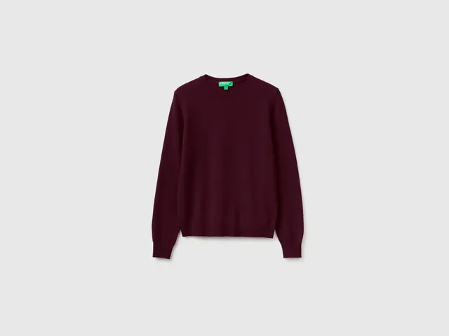 Benetton Maglione Girocollo Lana Merino Prugna