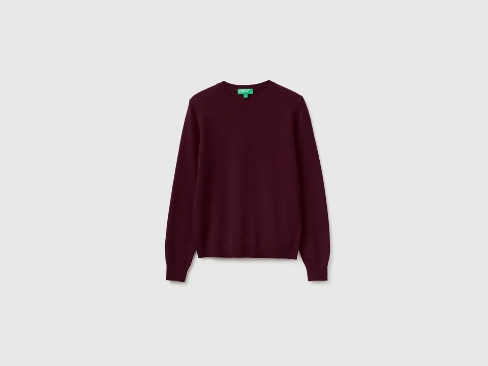 Benetton Maglione Girocollo Lana Merino Prugna