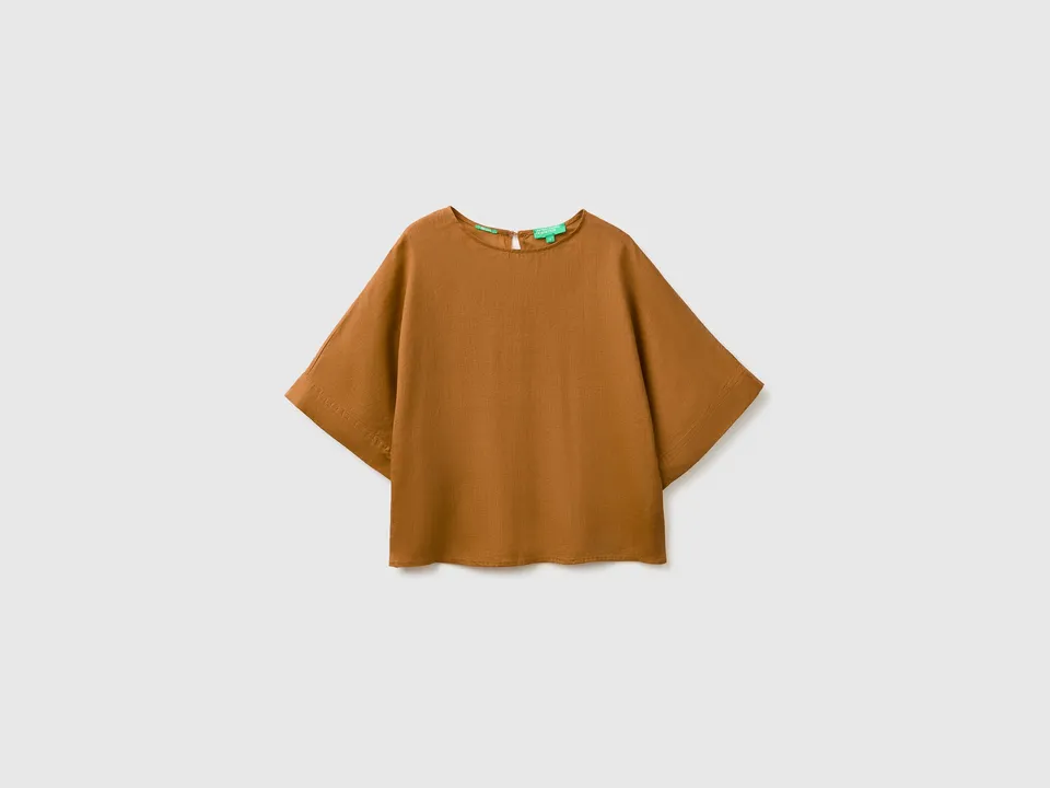 Benetton Camicetta Lino Girocollo Manica Kimono