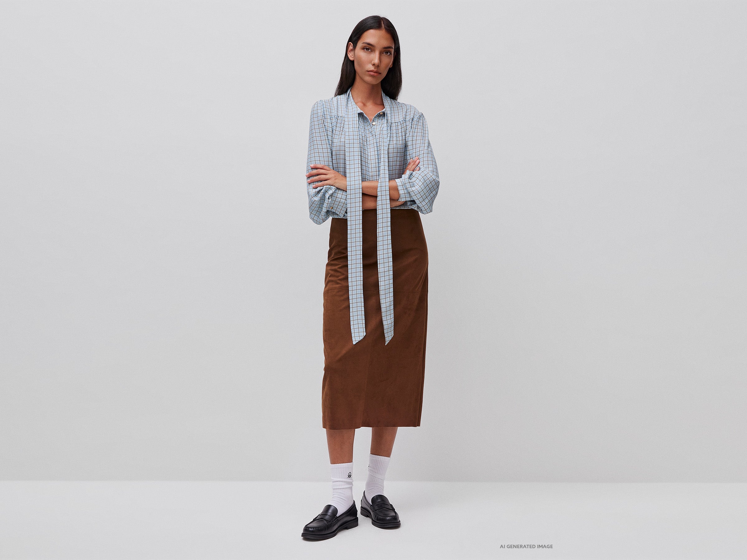 United Colors of Benetton camicia vichy viscosa con fiocco