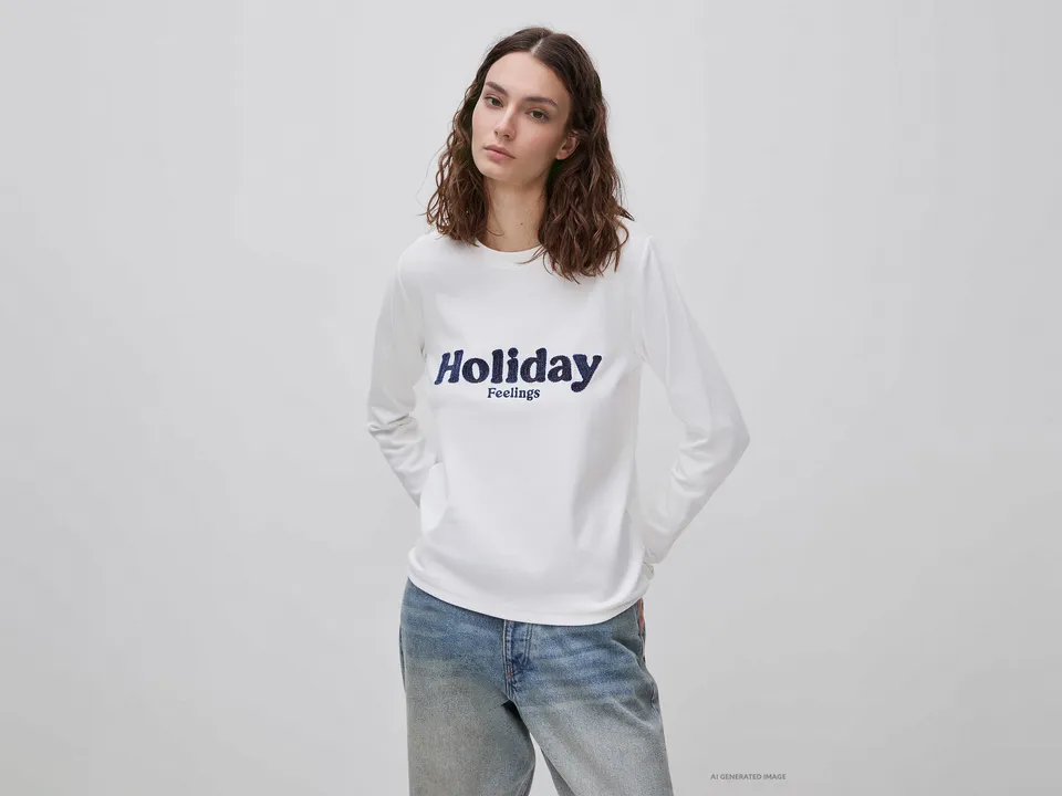 Benetton Warm cotton T-shirt with slogan maglietta cotone taglia M