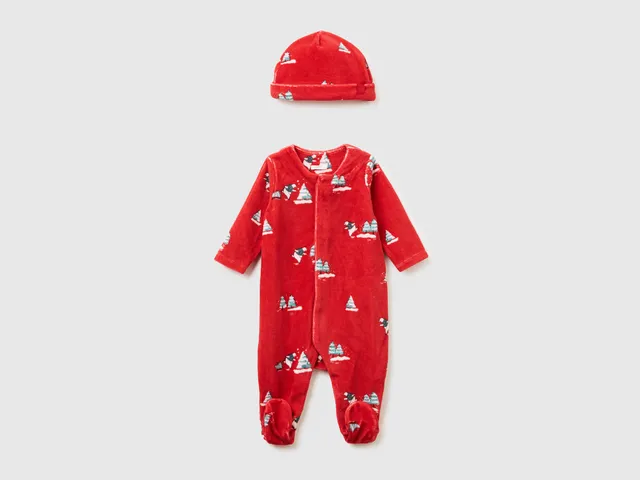 United Colors of Benetton Set Tutina + Cappello 62 Ciniglia Cotone