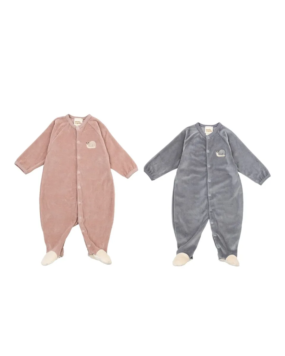 Woolly Organic Embroidered Sleepsuit tutina velluto ricamata AW26