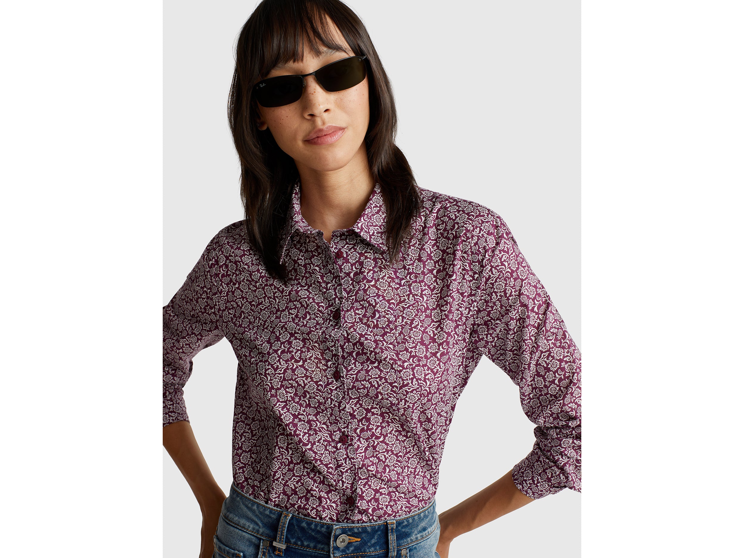 United Colors of Benetton camicia cotone leggero fantasia manica lunga