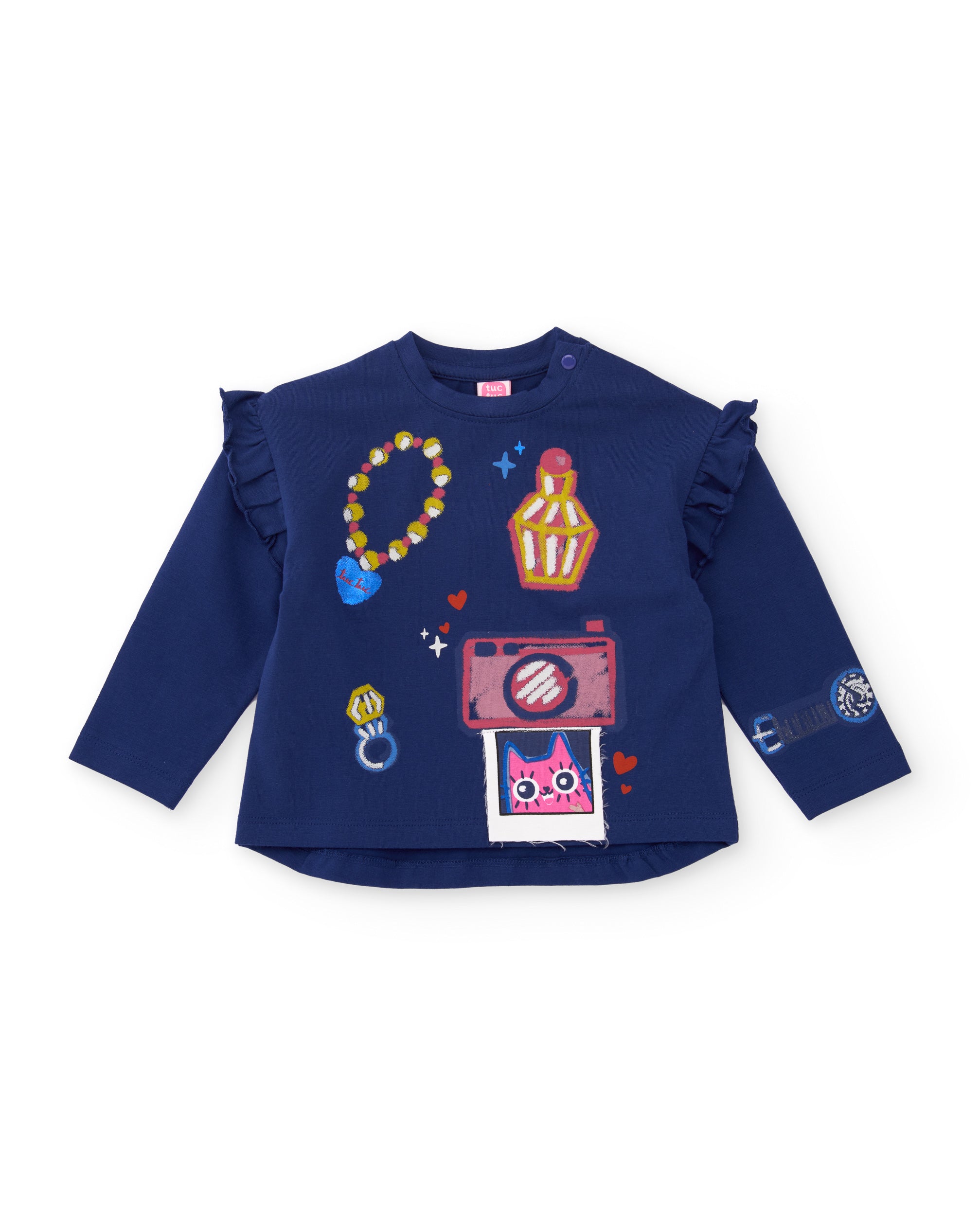 TucTuc Magliette T-Shirt Bambina Blu Navy Stampa Gatto