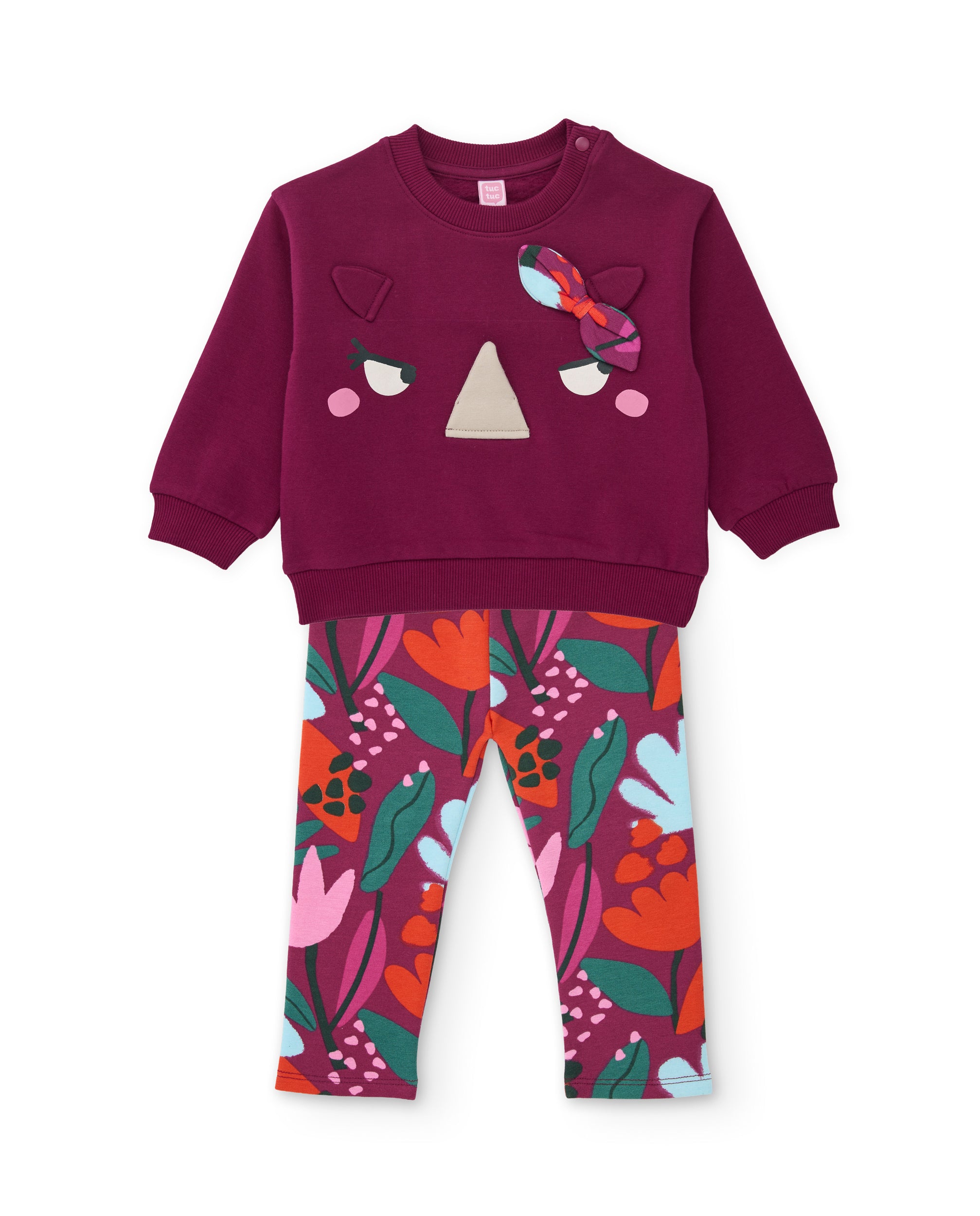 TucTuc Completi set bimba bordeaux rinoceronte fiori