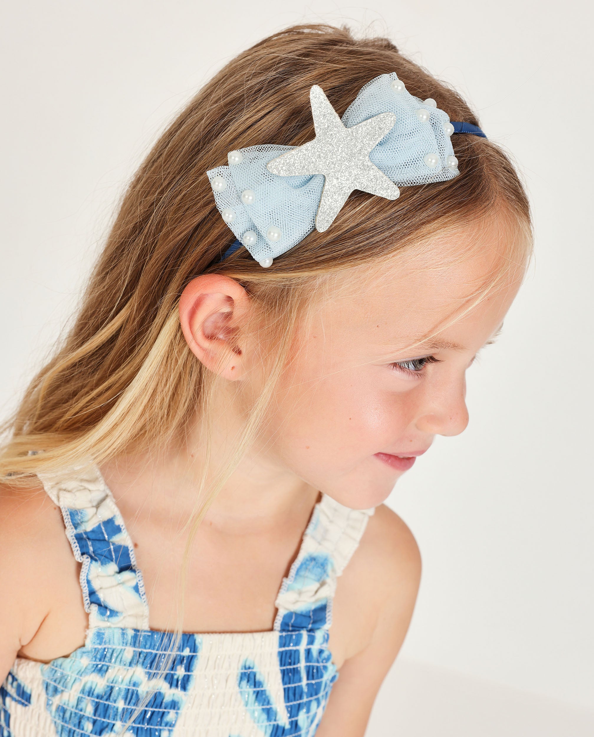 TucTuc Accessori Cerchietto Bambina Blu Fiocco Tulle