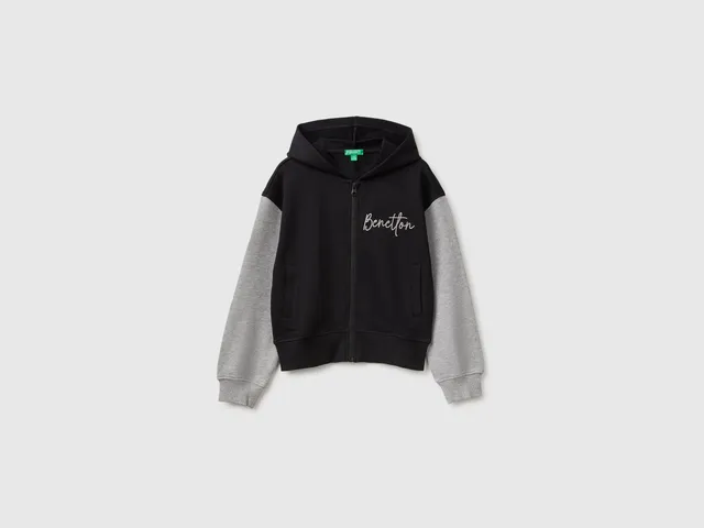 United Colors of Benetton Felpa Uomo Cappuccio Zip Cotone Ricamo