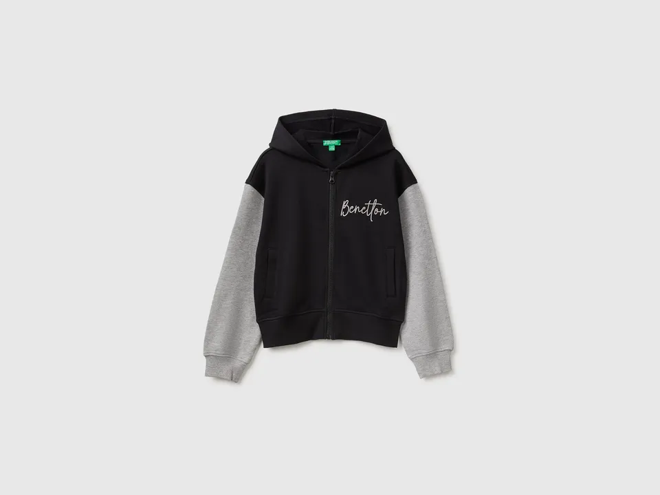 United Colors of Benetton Felpa Uomo Cappuccio Zip Cotone Ricamo