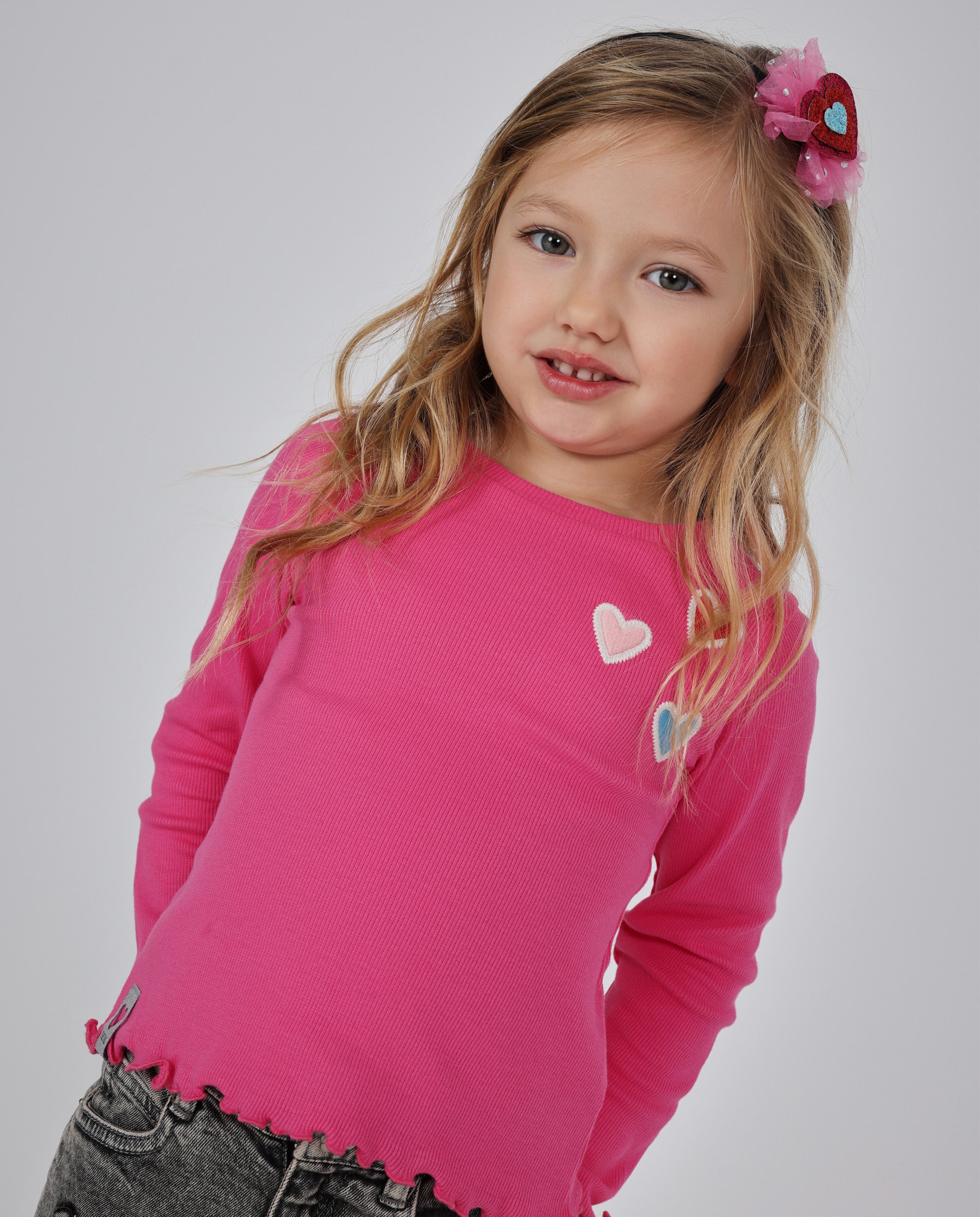TucTuc Magliette t-shirt bambina maniche lunghe rosa cuori