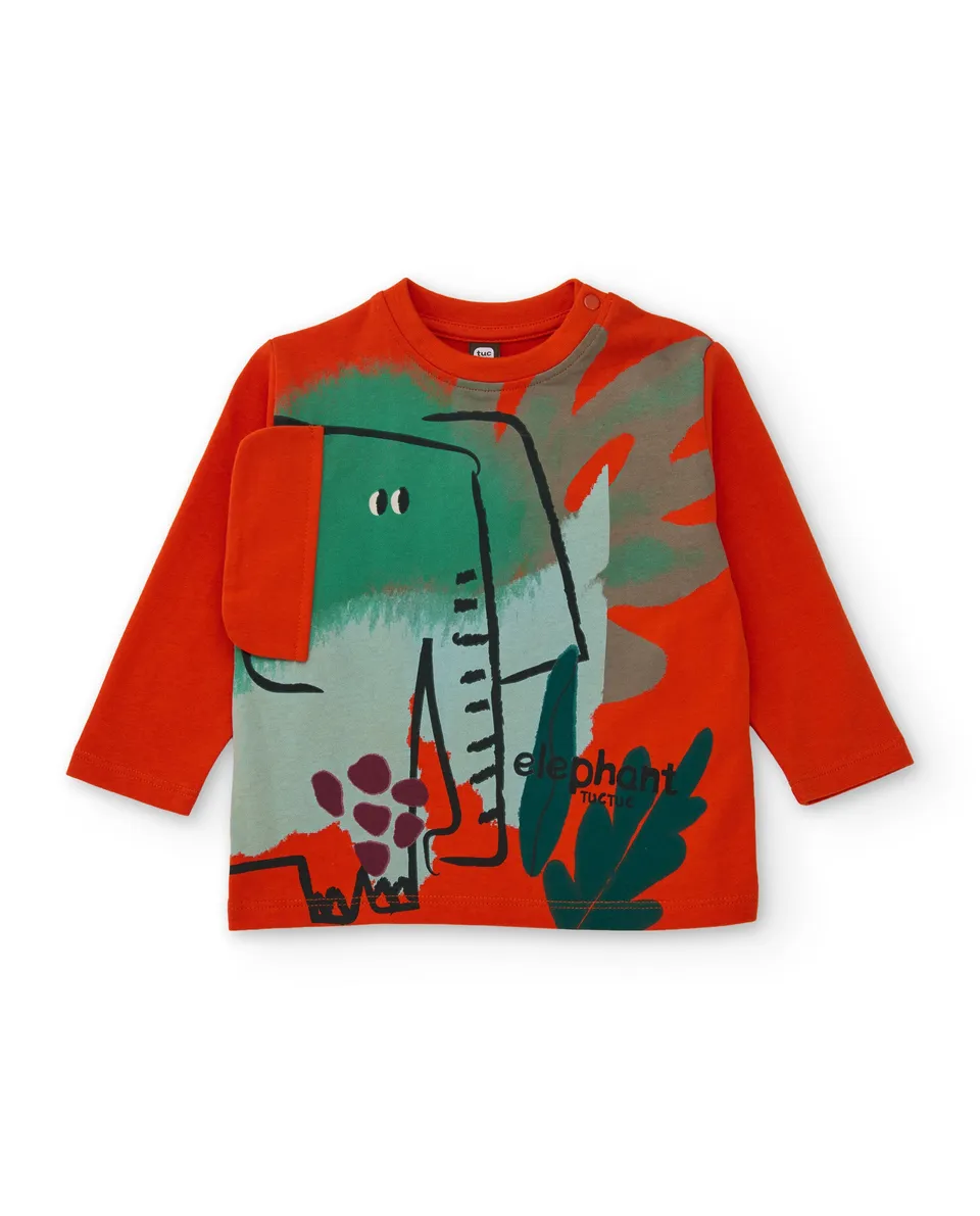 TucTuc Magliette T-Shirt Bimbo Arancione Elefante Cotone