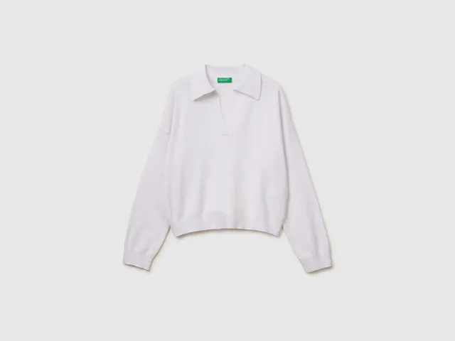 Benetton Maglione polo premium cotone senza bottoni