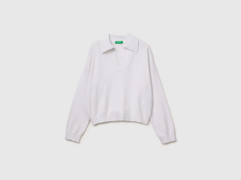 Benetton Maglione polo premium cotone senza bottoni