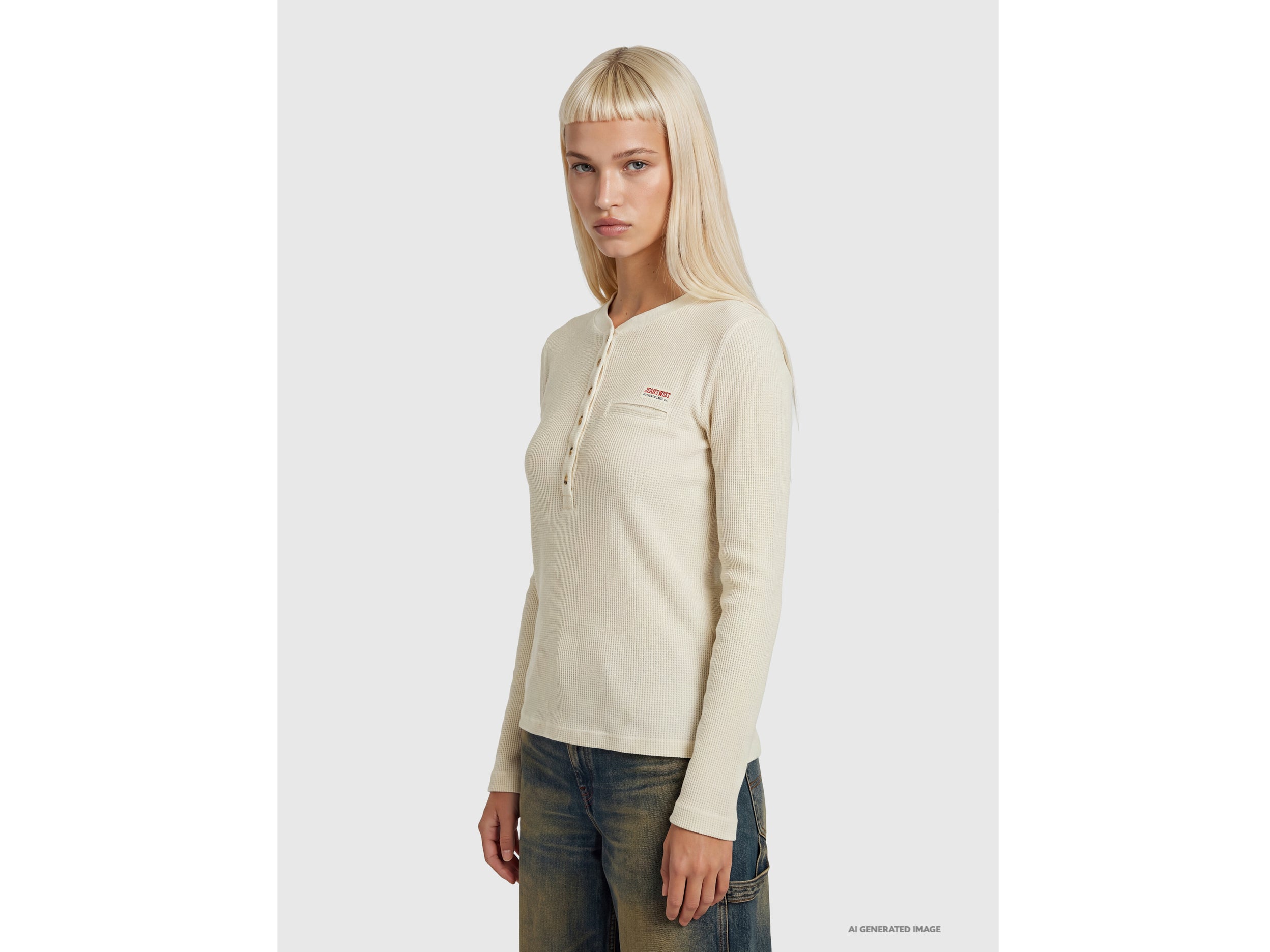 Benetton Henley Vintage maglietta manica lunga cotone M