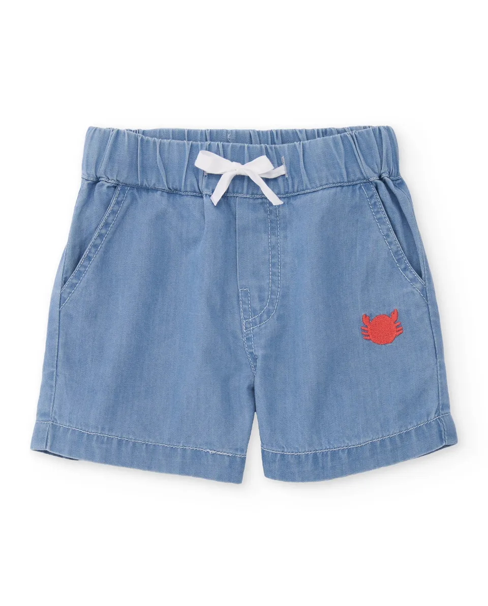 TucTuc Bermuda Denim Bermuda Bambino Blu Ricamo Granchio