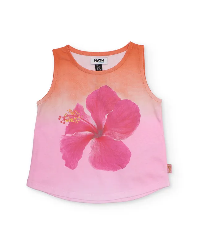 TucTuc Magliette canottiera bambina rosa stampa ibisco